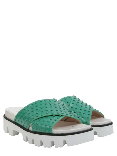 Shop Red Valentino Leather Slide Sandals In Verde