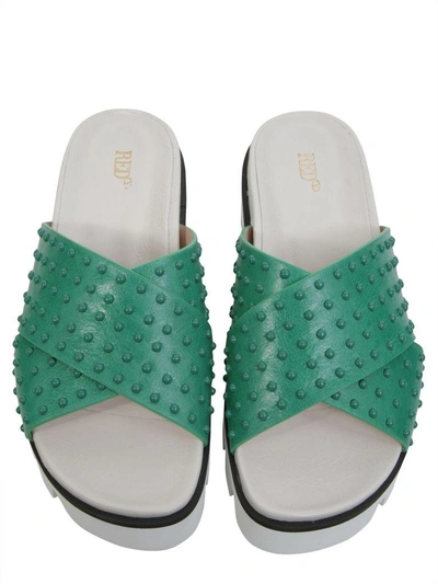 Shop Red Valentino Leather Slide Sandals In Verde