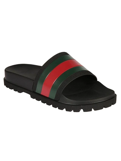 Shop Gucci Ridged Sliders In Black