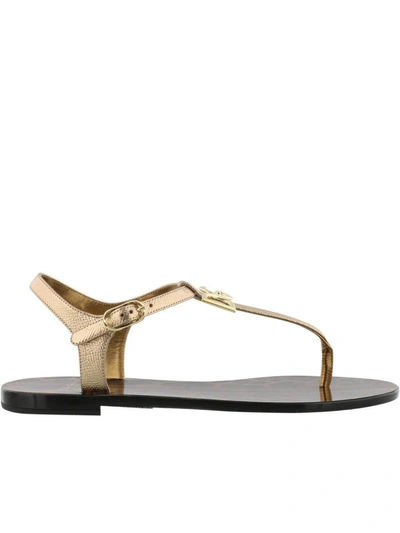 Shop Dolce & Gabbana Logo Paint Leather Thong Sandal In Gold