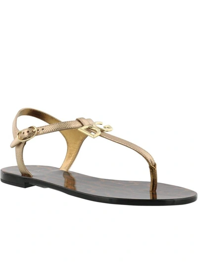 Shop Dolce & Gabbana Logo Paint Leather Thong Sandal In Gold