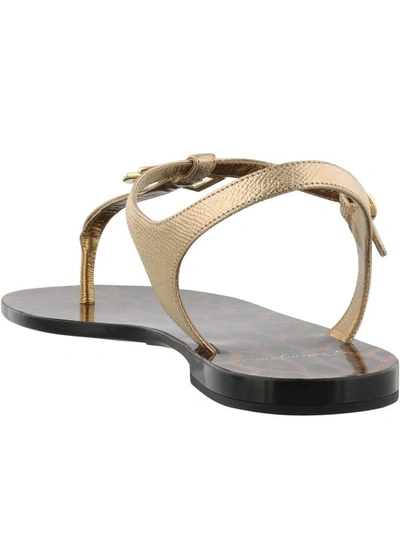 Shop Dolce & Gabbana Logo Paint Leather Thong Sandal In Gold
