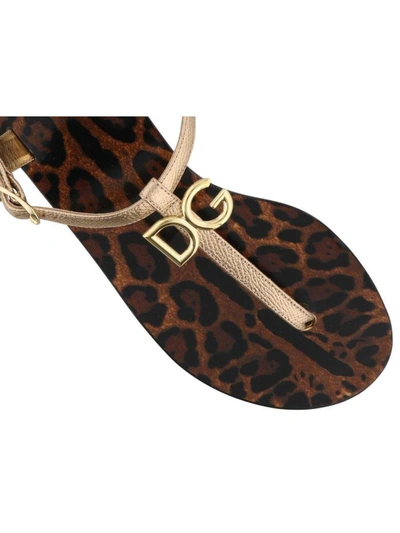 Shop Dolce & Gabbana Logo Paint Leather Thong Sandal In Gold