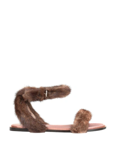Shop Valentino Mink Fur Sandals In Marrone