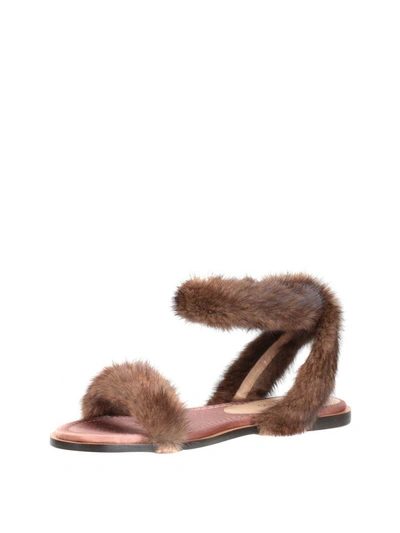 Shop Valentino Mink Fur Sandals In Marrone