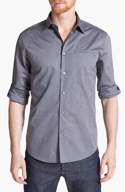 Shop John Varvatos Slim Fit Cotton Woven Shirt In Thunder