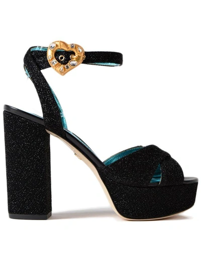 Shop Dolce & Gabbana Heart Buckle Platform Sandals In Nero/nero