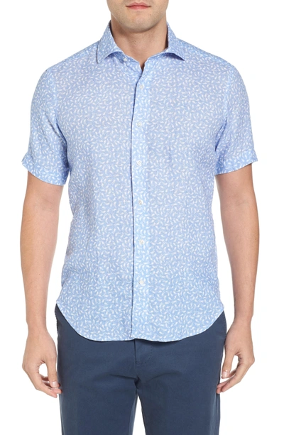 Shop Peter Millar Life Aquatic Regular Fit Linen Sport Shirt In Onda Blue