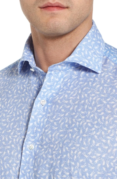 Shop Peter Millar Life Aquatic Regular Fit Linen Sport Shirt In Onda Blue