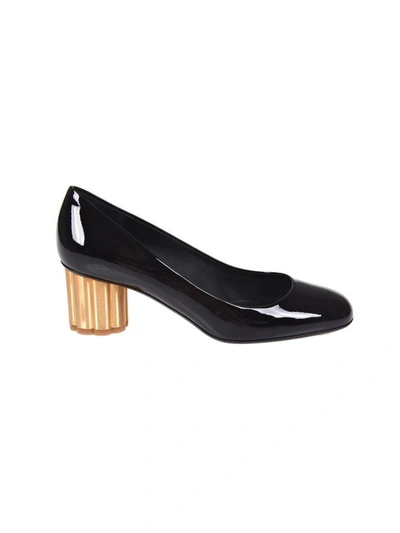 Shop Ferragamo Flower Heel Pumps In Nero