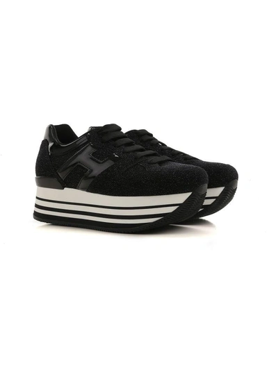 Shop Hogan H283 Maxi Glitter Suede Sneakers In Black