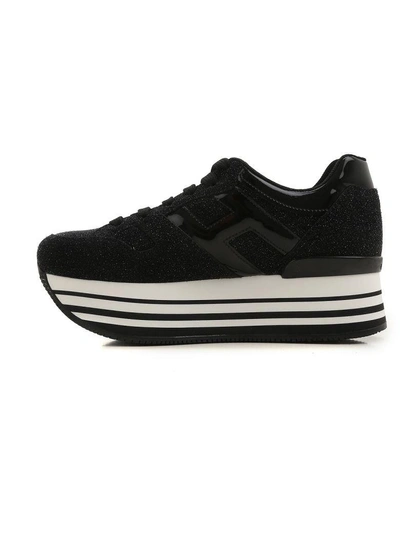 Shop Hogan H283 Maxi Glitter Suede Sneakers In Black