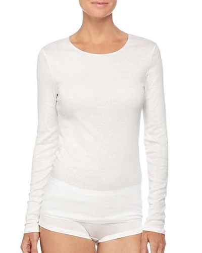 Shop Hanro Cotton Seamless Long-sleeve Top In White