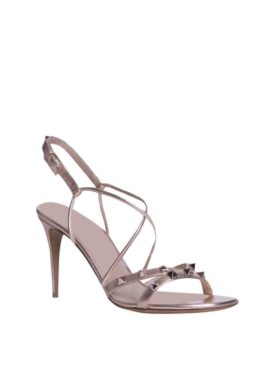 Shop Valentino Rockstud Leather Sandals In Rosa