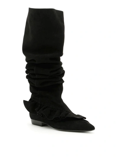 Shop Jw Anderson Suede Ruffle Boots In Black|nero