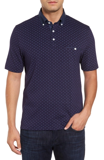 Shop Thomas Dean Print Polo In Navy