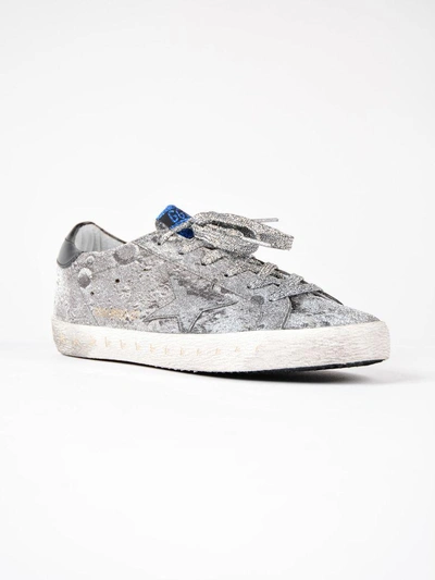 Shop Golden Goose Sneaker Superstar In Silver Glitter-landed