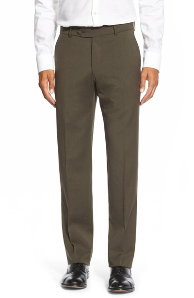 Shop Ballin Classic Fit Flat Front Solid Wool Dress Pants In Loden