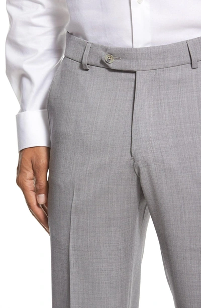 Shop Ballin Classic Fit Flat Front Solid Wool Dress Pants In Pearl Grey