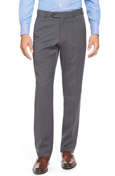 Shop Ballin Classic Fit Flat Front Solid Wool Dress Pants In Mid Grey