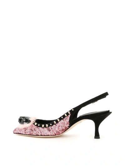 Shop Dolce & Gabbana Sequins And Studs Slingbacks In Rosa/nero (pink)