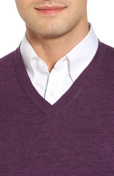 Shop Thomas Dean Merino Wool Blend V-neck Sweater In Purple