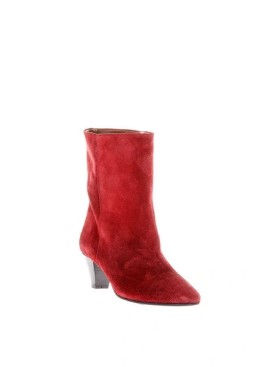 Shop Marc Ellis 50mm Heel Velvet Boots In Red