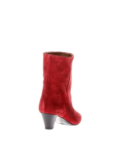 Shop Marc Ellis 50mm Heel Velvet Boots In Red
