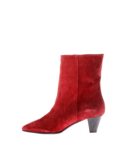 Shop Marc Ellis 50mm Heel Velvet Boots In Red