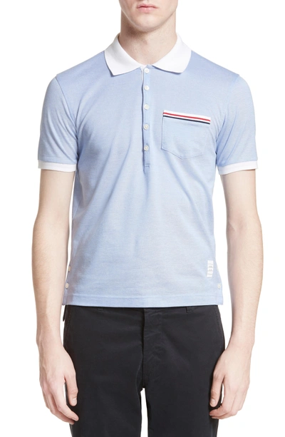 Shop Thom Browne Pocket Polo In Pale Blue