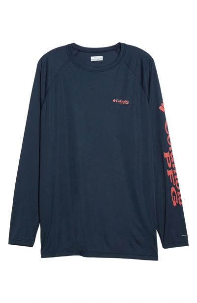 Shop Columbia Pfg Terminal Tackle Performance T-shirt In Collegiate Navy/ Sunset Red