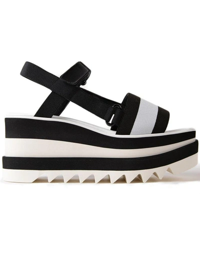 Shop Stella Mccartney Sneak Elyse Wedge Sandals In Black-white