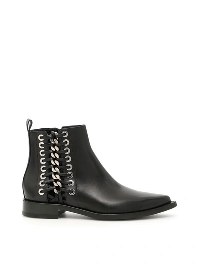 Shop Alexander Mcqueen Leather Booties With Chain In Black Black Silv|nero