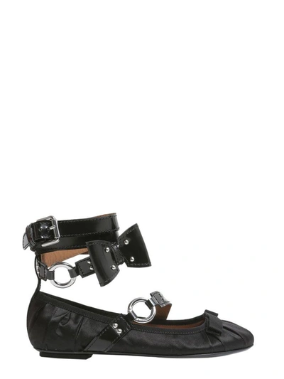 Shop Moschino Ballerina Flats With Patent Leather Strap In Nero