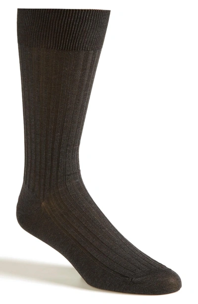 Shop Pantherella Cotton Blend Mid Calf Dress Socks In Dark Grey 08