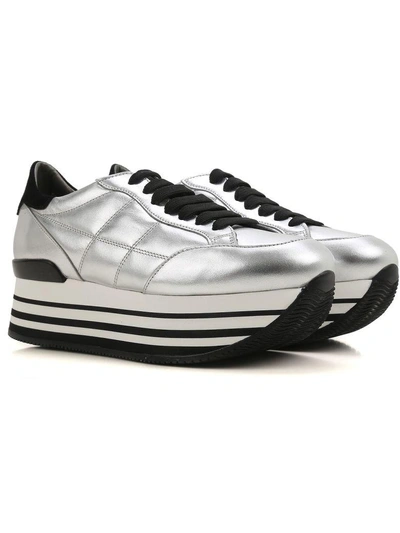 Shop Hogan Maxi H222 Sneakers In Metallic-effect Leather In Silver + Black
