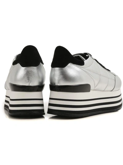 Shop Hogan Maxi H222 Sneakers In Metallic-effect Leather In Silver + Black