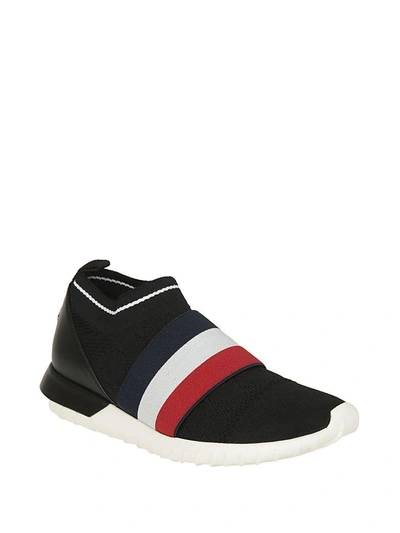 Shop Moncler Stripe Slip On Sneakers In Black