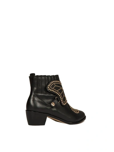 Shop Sophia Webster Karina Embellished Leather Ankle Boots In Black