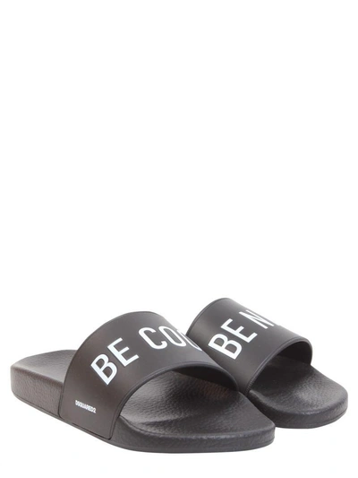 Shop Dsquared2 Be Cool Be Nice Slide Sandals In Nero