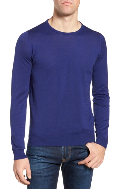 Shop John Smedley Crewneck Sweater In Serge Blue