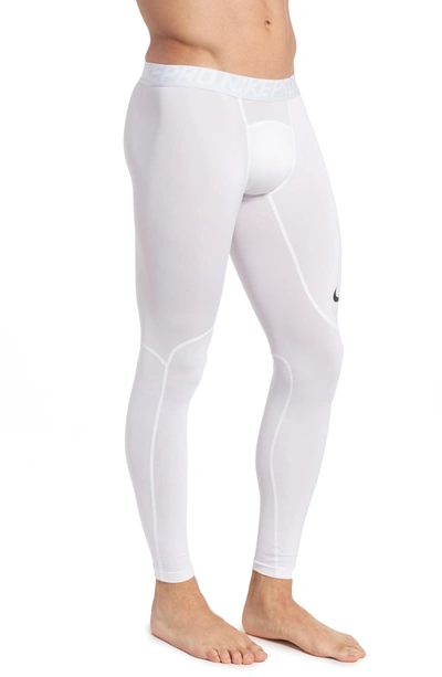 Shop Nike Pro Athletic Tights In White/ Pure Platinum/ Black