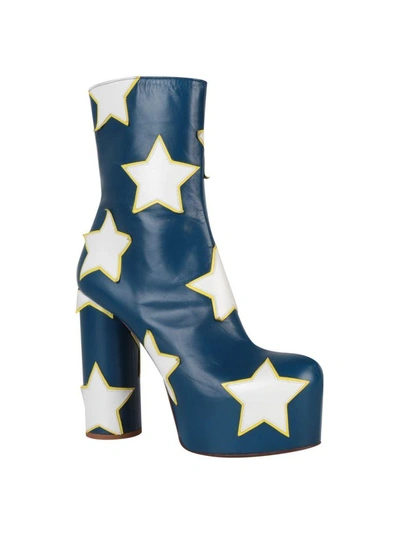Shop Vetements Star Appliqué Leather Platform Boots In Blu