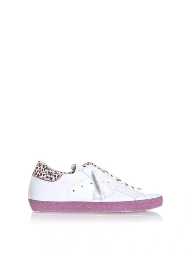 Shop Philippe Model Glitter Sneakers In White/pink
