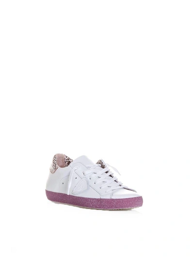 Shop Philippe Model Glitter Sneakers In White/pink