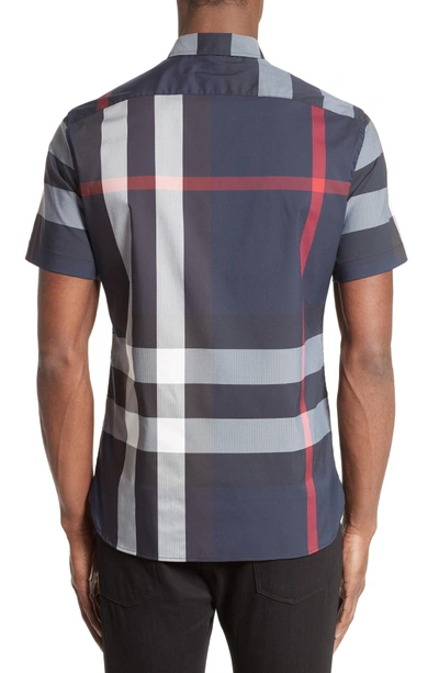 Shop Burberry Thornaby Trim Fit Check Sport Shirt In Navy