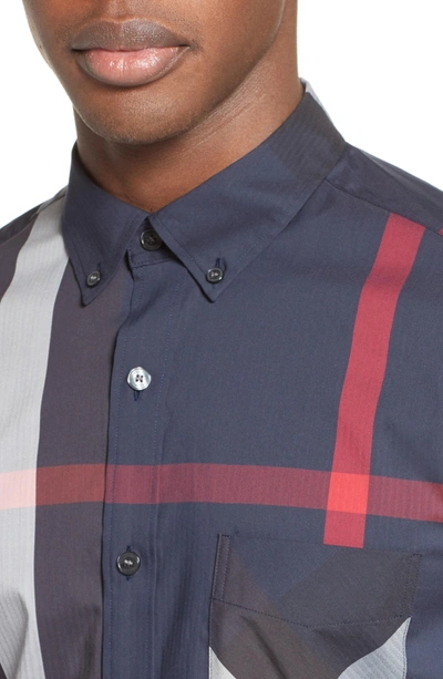 Shop Burberry Thornaby Trim Fit Check Sport Shirt In Navy