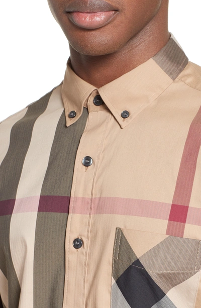 Shop Burberry Thornaby Trim Fit Check Sport Shirt In Camel