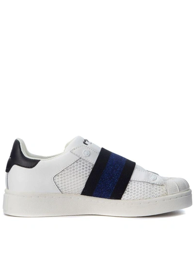 Shop Moa Slip On In White Leather With Blue Elastic Strap In Bianco