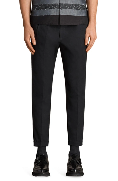 Shop Allsaints Tallis Pleated Cotton & Wool Trousers In Black